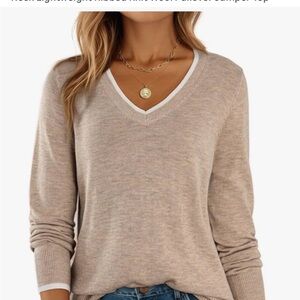 Women’s Long Sleeve V-Neck Sweater in Beige Size XXL
